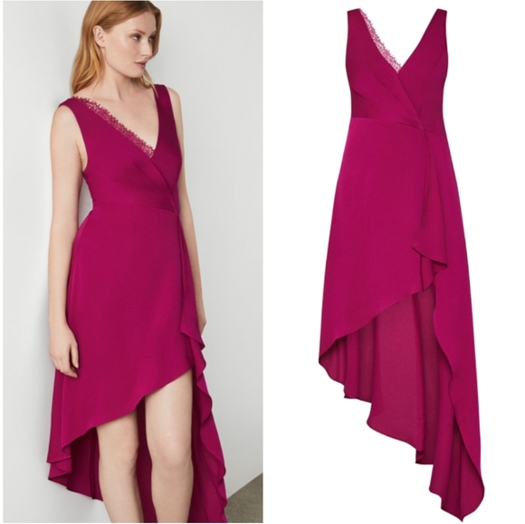 🍒NWT🍒 BCBGMAXAZRIA SATIN FUCHSIA DRESS - Picture 1 of 8